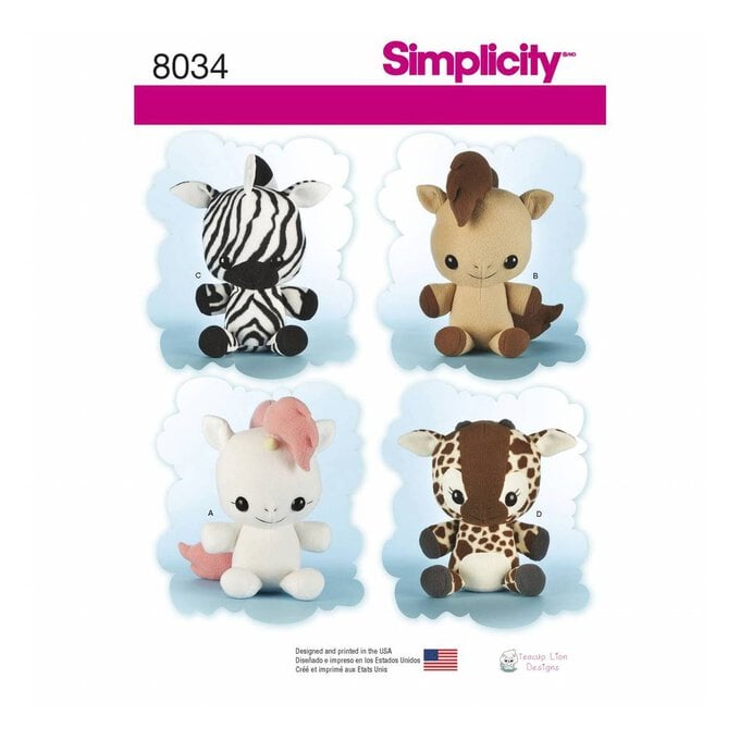 Simplicity Stuffed Toy Animal Sewing Pattern 8034 image number 1