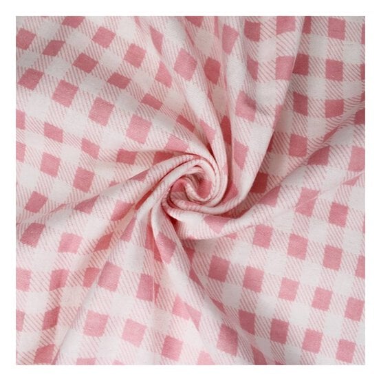 Baby Pink Check Winceyette Polycotton Fabric by the Metre image number 1