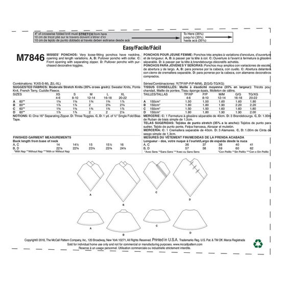 McCall’s Poncho Sewing Pattern M7846 (L-XL) image number 2
