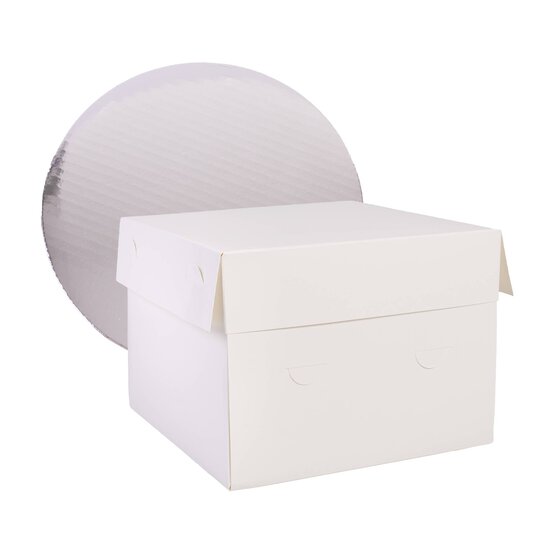 Silver Round Cake Board and White Box 8 Inches image number 1