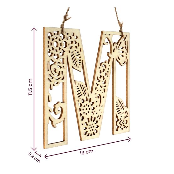 Wooden Filigree Hanging Letter M 12cm image number 4