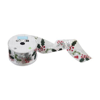 Holly and Berries Printed Organza Ribbon 34mm x 3m