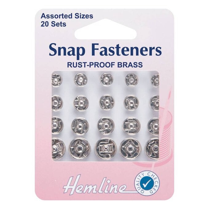 Hemline Assorted Silver Snap Fasteners 20 Pack image number 1