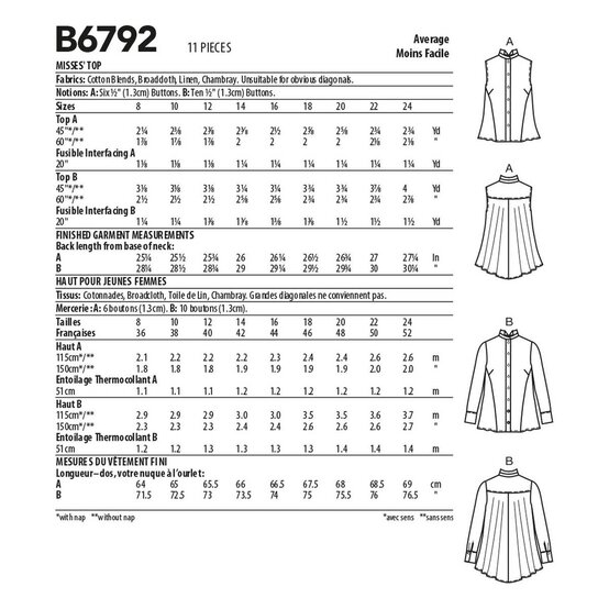 Butterick Women&rsquo;s Top Sewing Pattern B6792 (8-16) image number 2