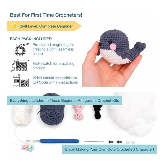 Trimits Beginner&rsquo;s Amigurumi Crochet Whale Kit image number 5