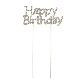 Whisk Silver Diamante Happy Birthday Cake Topper