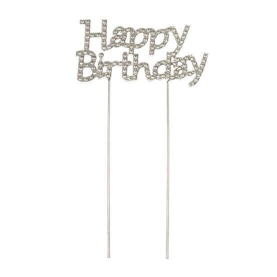 Whisk Silver Diamante Happy Birthday Cake Topper image number 1