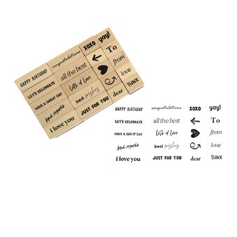 Sentiment Wooden Stamps 20 Pack