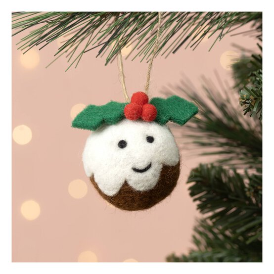 Hanging Felted Christmas Pudding Decoration 6cm  image number 1