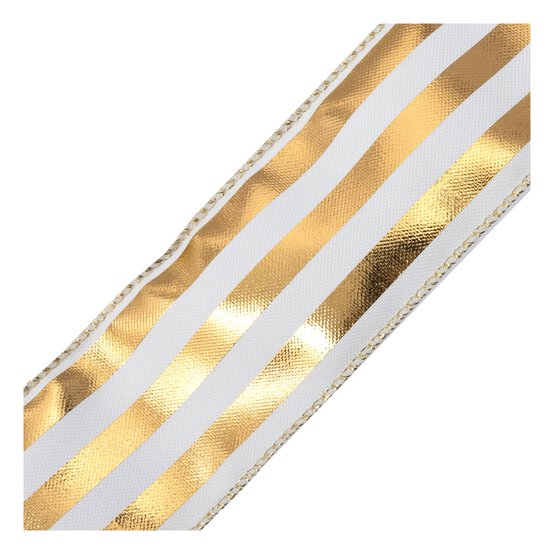 Gold Striped Wire Edge Printed Ribbon 63mm x 3m image number 3