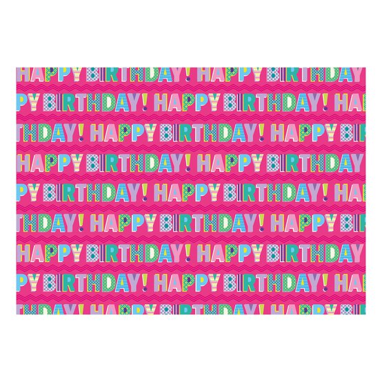 Hullabaloo Pink Happy Birthday Gift Wrap 70cm x 2m image number 1