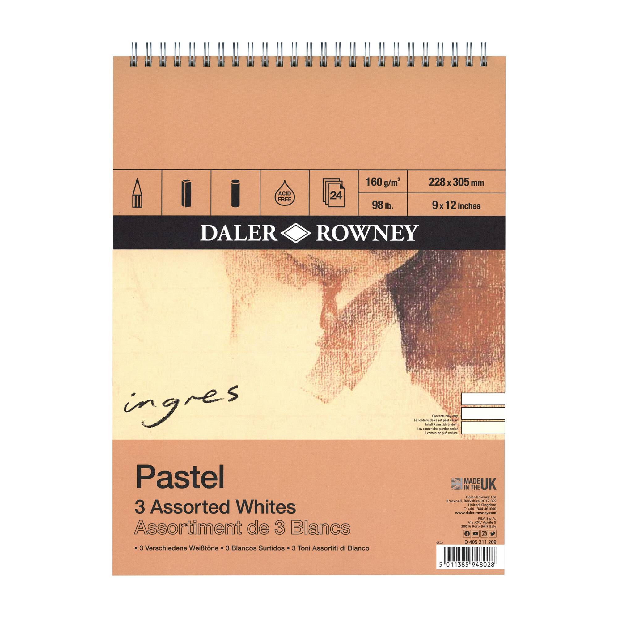 DalerRowney White Ingres Pastel Paper 12 x 9 Inches 24 Sheets Hobbycraft