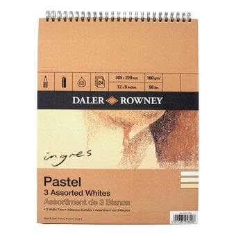 Daler-Rowney White Ingres Pastel Paper 12 x 9 Inches 24 Sheets