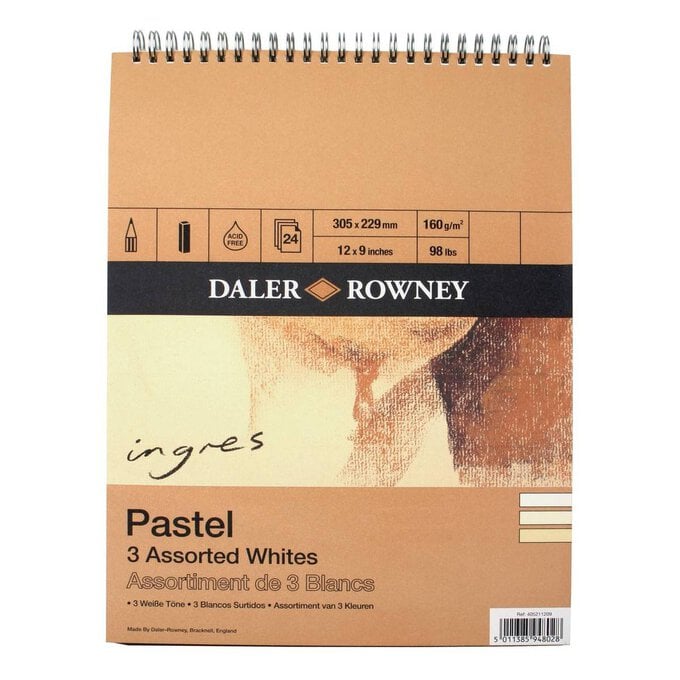 Daler-Rowney White Ingres Pastel Paper 12 x 9 Inches 24 Sheets image number 1
