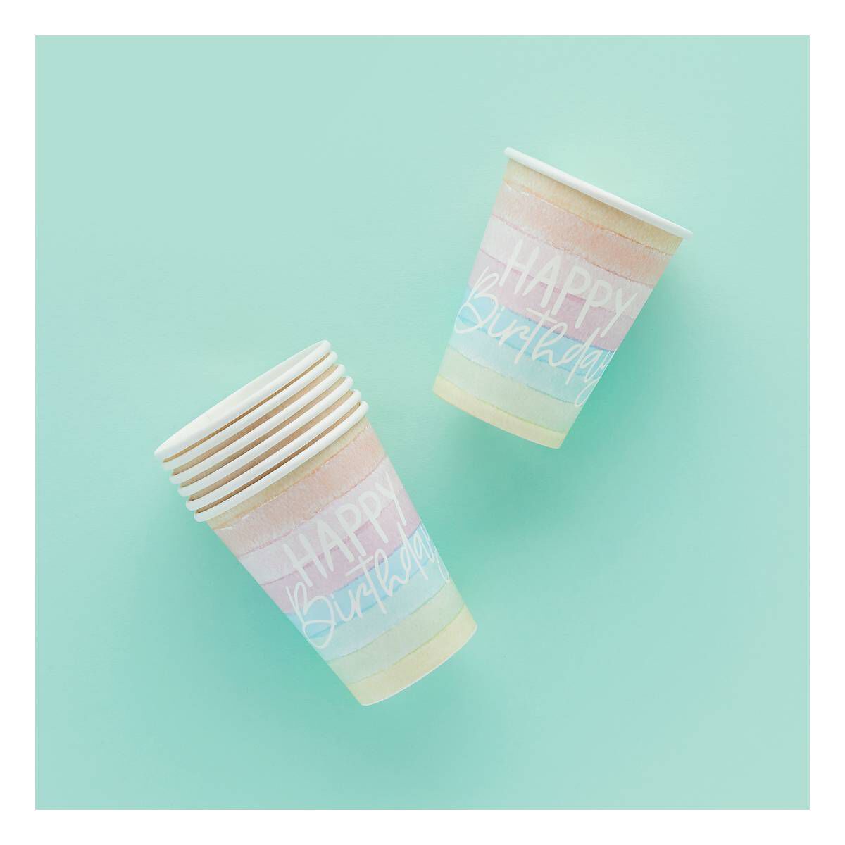 Eco Birthday Rainbow Paper Cups 8 Pack | Hobbycraft