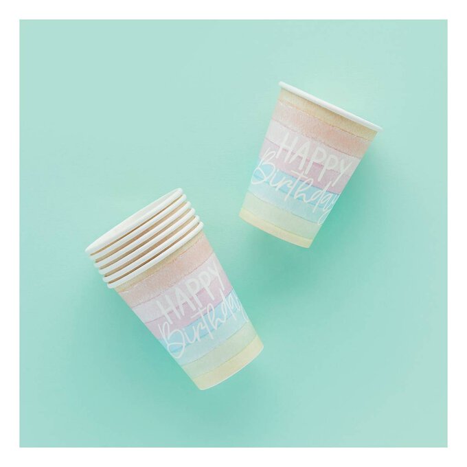 Eco Birthday Rainbow Paper Cups 8 Pack image number 1
