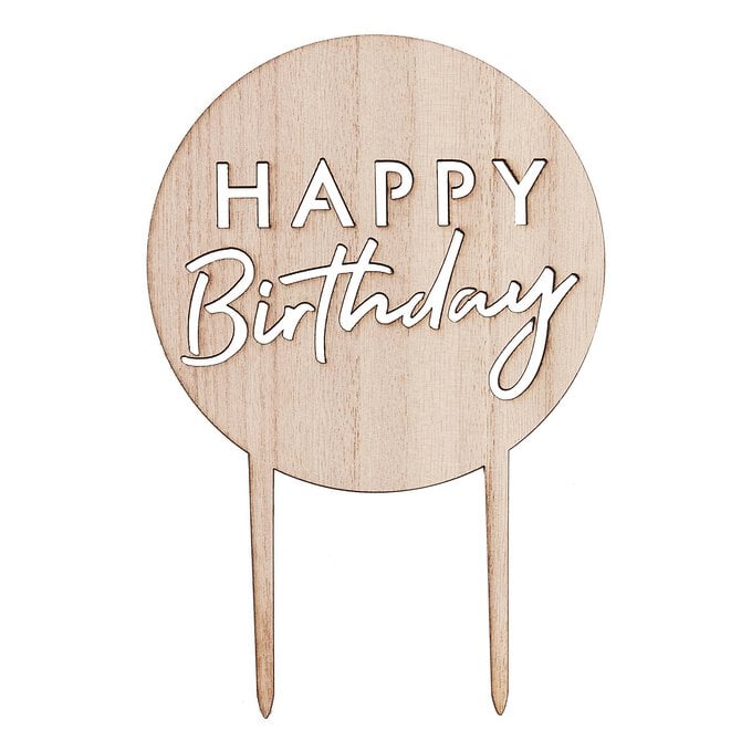 Ginger Ray Wooden Happy Birthday Cake Topper image number 1