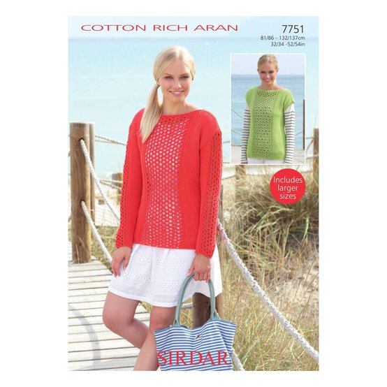 Sirdar Cotton Rich Aran Jumper and Top Digital Pattern 7751 image number 1