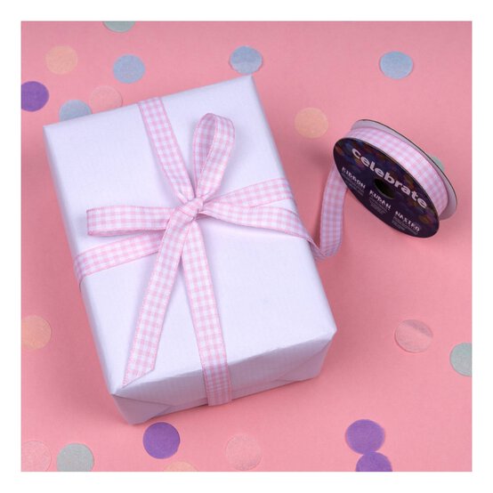 Light Pink Gingham Ribbon 9mm x 5m image number 5
