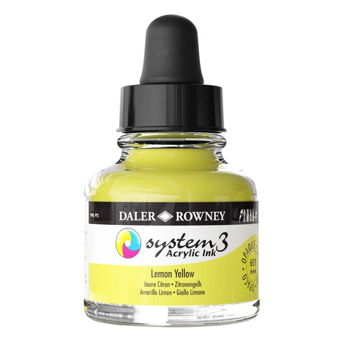 Daler-Rowney System3 Lemon Yellow Acrylic Ink 29.5ml image number 1