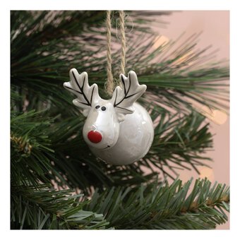 Hanging Glazed Ceramic Reindeer Decoration 6.5cm 