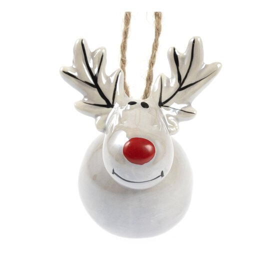 Hanging Glazed Ceramic Reindeer Decoration 6.5cm  image number 3