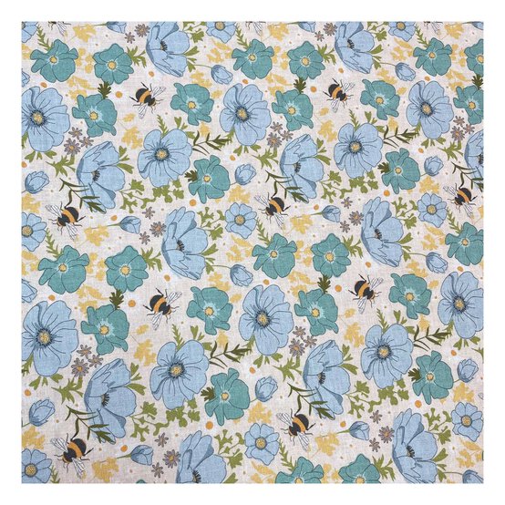 WI White Garden Bee Cotton Fabric by the Metre image number 2