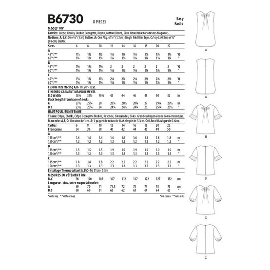 Butterick Women's Top Sewing Pattern B6730 image number 2