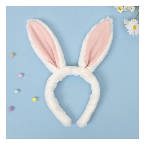 White and Pink Bunny Ears Headband image number 1