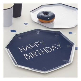 Ginger Ray Blue Happy Birthday Paper Plates 8 Pack