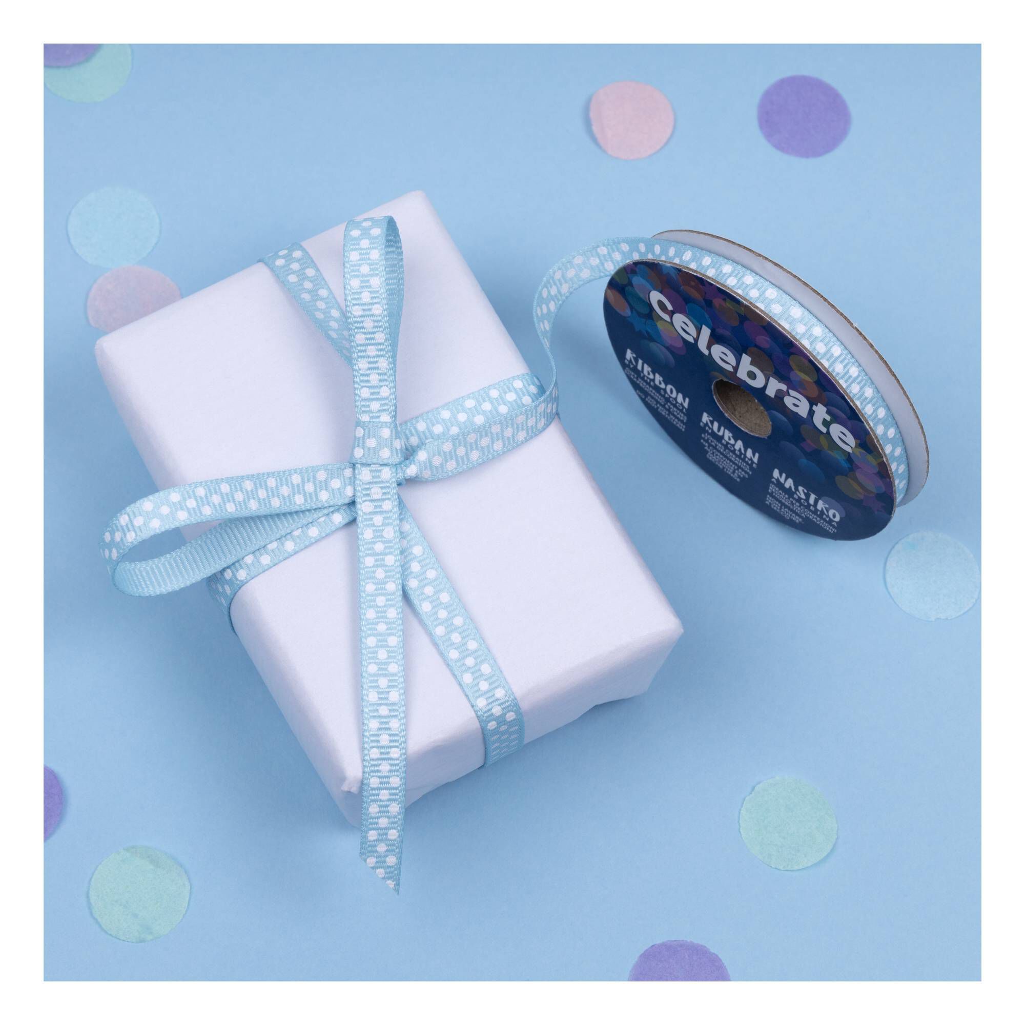 Baby Blue Grosgrain Polka Dot Ribbon 6mm x 5m | Hobbycraft