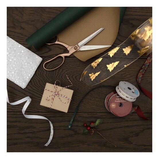 White and Gold Snowflake Printed Ribbon 10mm x 3m image number 3