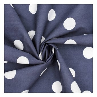 White and Navy Spotty Polycotton Fabric by the Metre
