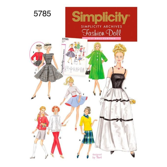 Simplicity Retro Doll Clothes Sewing Pattern 5785 image number 1