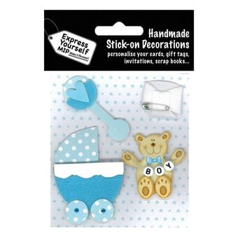 Express Yourself Blue Pram and Bear Card Toppers 4 Pieces