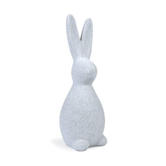 Grey Flocked Ceramic Standing Bunny Decoration 18.5cm