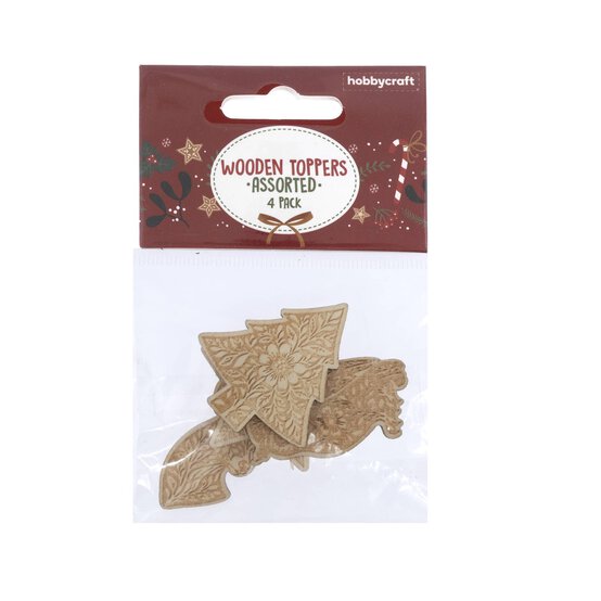 Christmas Wooden Cut Toppers 4 Pack image number 4