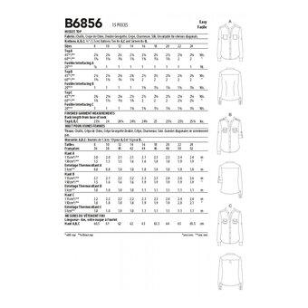 Butterick Women's Shirts  Sewing Pattern B6856 (F5 16-24)