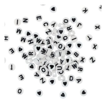 Black Letter White Alphabet Beads 40g 
