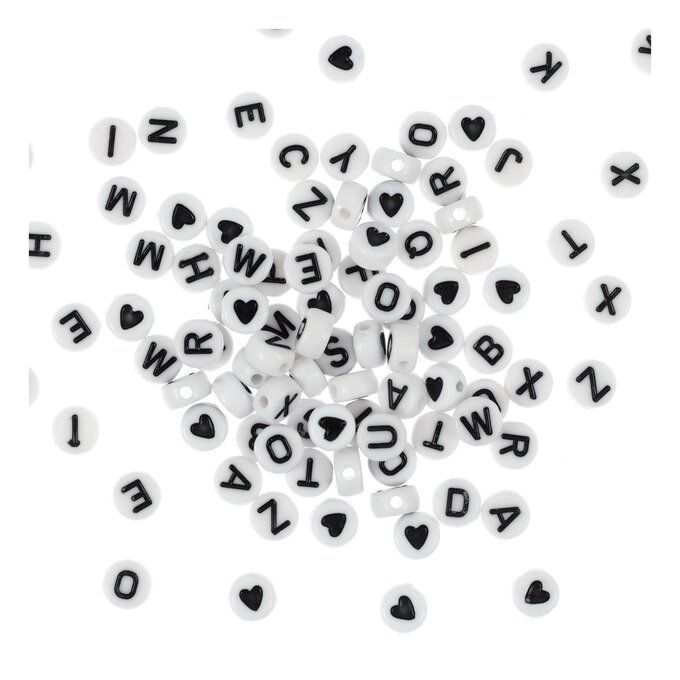 Black Letter White Alphabet Beads 40g  image number 1