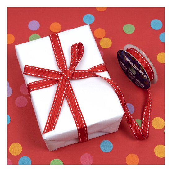 Red Grosgrain Running Stitch Ribbon 9mm x 5m image number 4