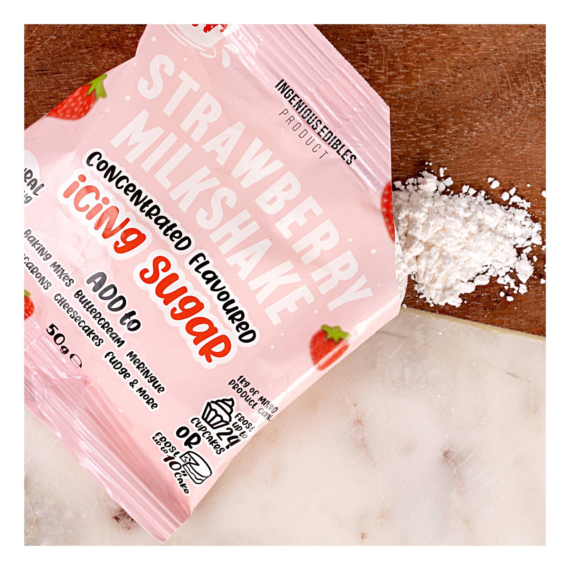 Ingenious Edibles Strawberry Milkshake Flavoured Icing Sugar 50g