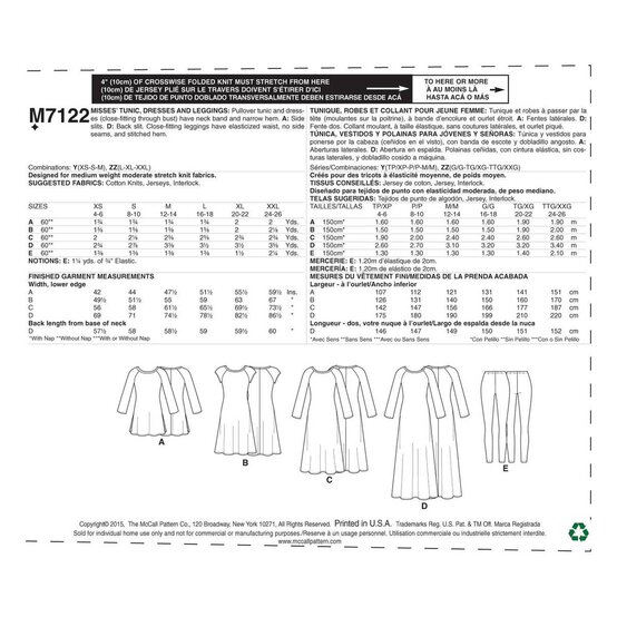 McCall’s Dress and Leggings Sewing Pattern M7122 (XS-M) image number 2