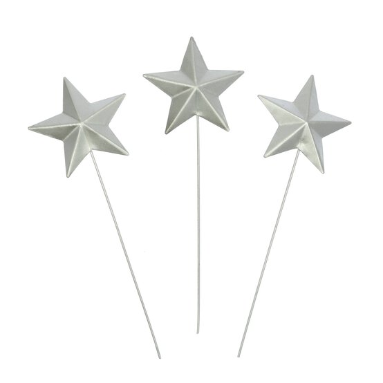 Silver Metal Star on a Stick Decoration 3 Pack image number 1