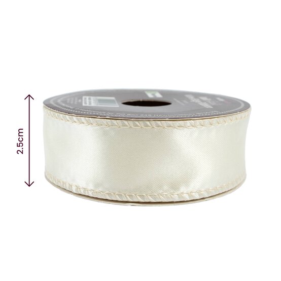 Light Cream Wire Edge Satin Ribbon 25mm x 3m image number 3