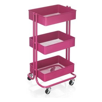 Bright Pink Three Tier Storage Trolley