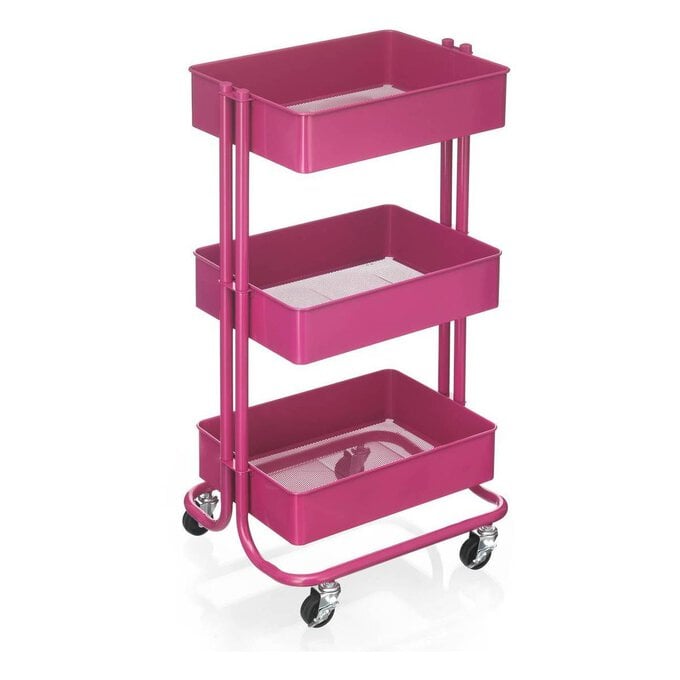 Bright Pink Three Tier Storage Trolley image number 1