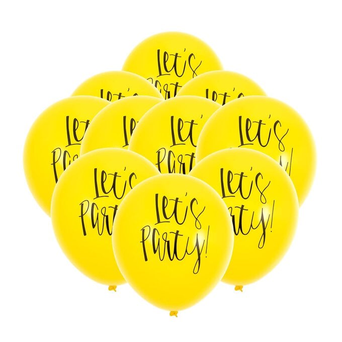 Yellow Let’s Party Latex Balloons 10 Pack image number 1
