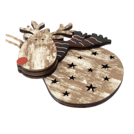 Hanging Wooden Reindeer Decoration 12cm  image number 2