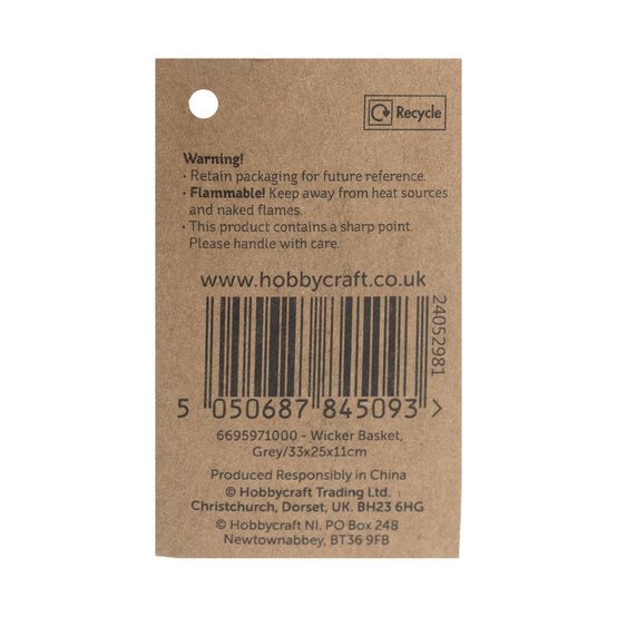 Grey Wicker Basket 33cm x 25.5cm x 11.5cm  image number 4